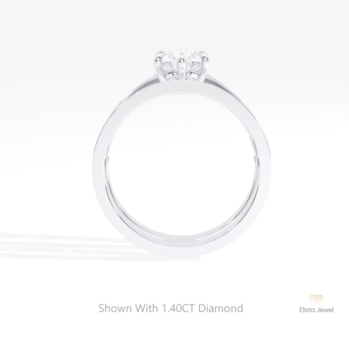 Matching Lab Grown Diamond Band With Oval Cut Lab Grown Diamond Ring Set in 18K White Gold - Close-up View
