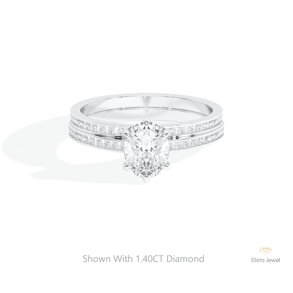 Matching Lab Grown Diamond Band With Oval Cut Lab Grown Diamond Ring Set in 14K Yellow Gold - Detail View