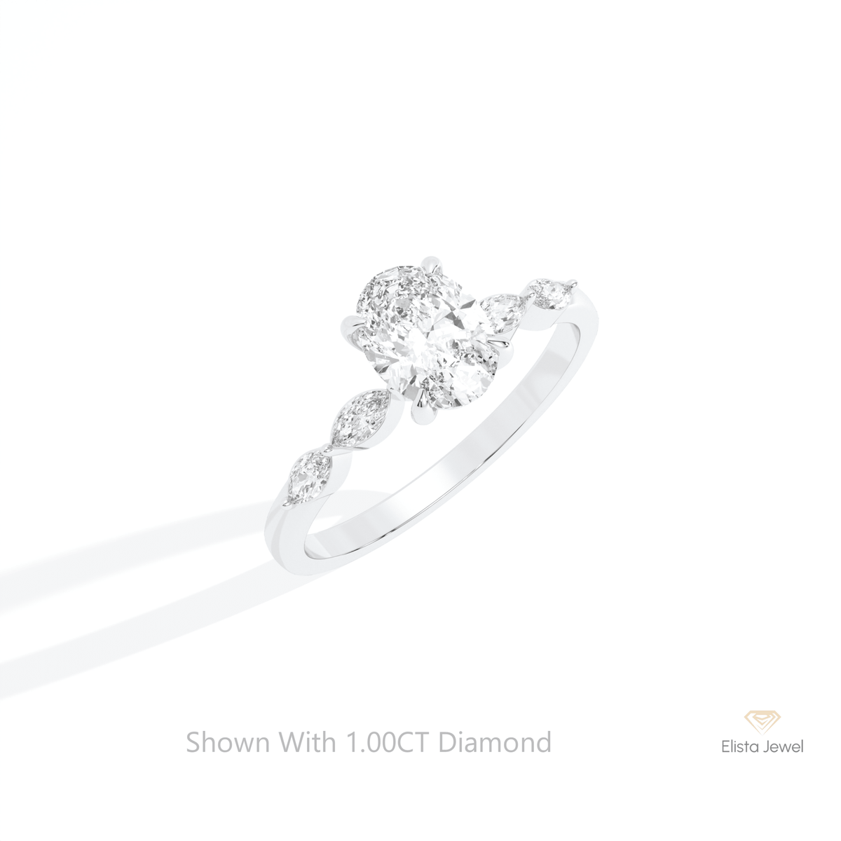 Oval Cut Accent Engagement Lab Grown Diamond Ring in 10K Yellow Gold - Side View