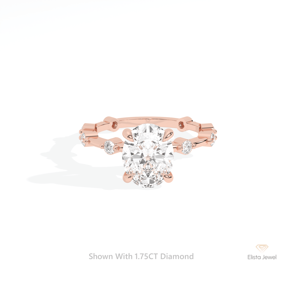 Oval Cut Accent Engagement Lab Grown Diamond Ring in 10K White Gold - Front View