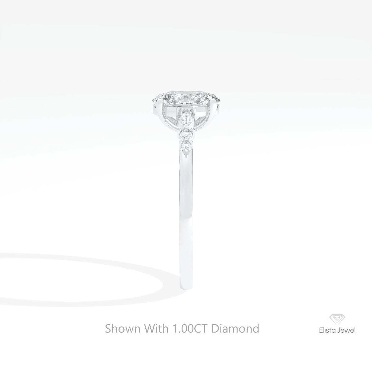 Oval Cut Accent Engagement Lab Grown Diamond Ring in 18K Yellow Gold - Perspective View