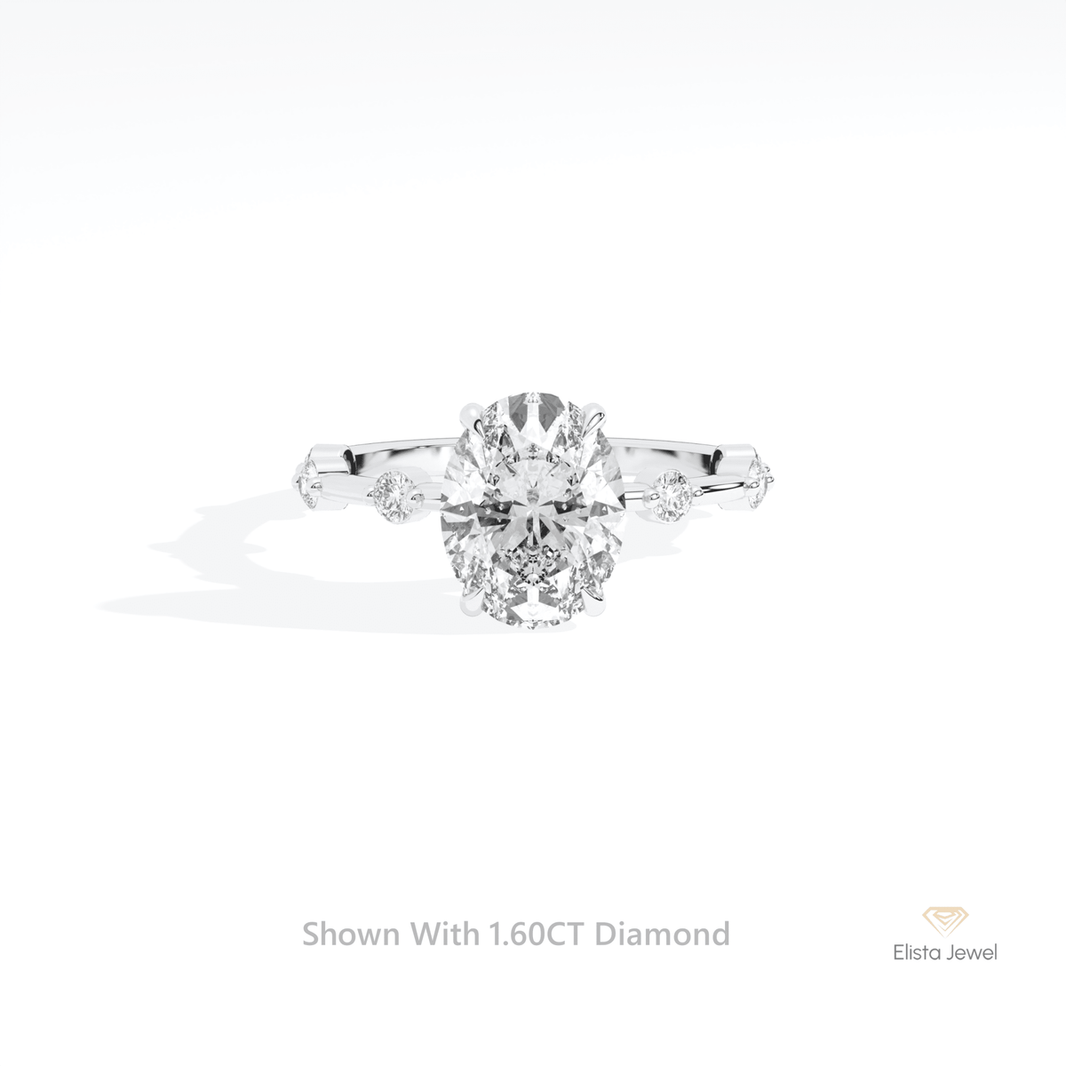 Oval Cut Accent Engagement Lab Grown Diamond Ring in 10K White Gold - Front View