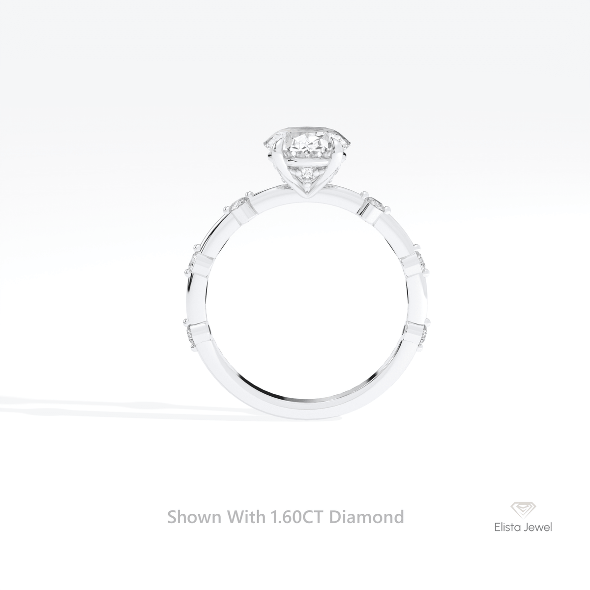 Oval Cut Accent Engagement Lab Grown Diamond Ring in 10K Rose Gold - Angled View