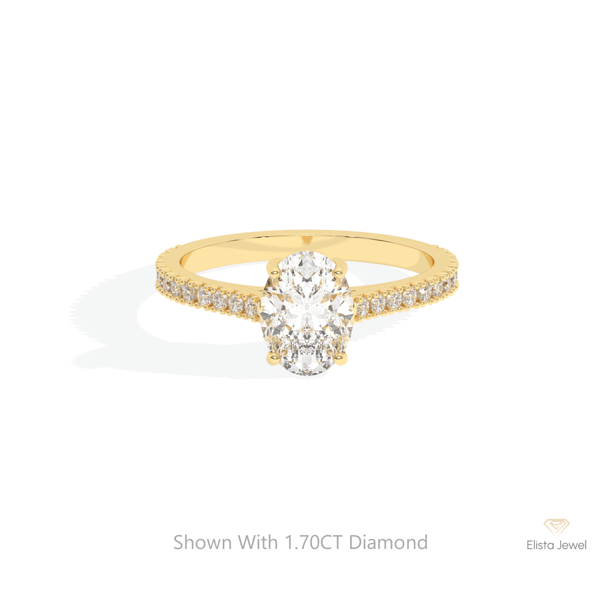 Oval Cut Accent Engagement Lab Grown Diamond Ring in 14K Yellow Gold - Detail View