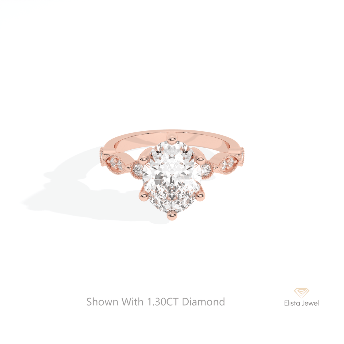 Oval Cut Accent Engagement Lab Grown Diamond Ring in 10K White Gold - Front View