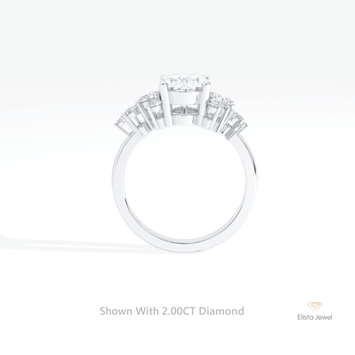 Oval Cut Accent Engagement Lab Grown Diamond Ring in 18K Rose Gold - Close-up View