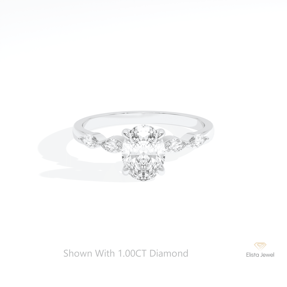 Oval Cut Accent Engagement Lab Grown Diamond Ring in 10K White Gold - Front View