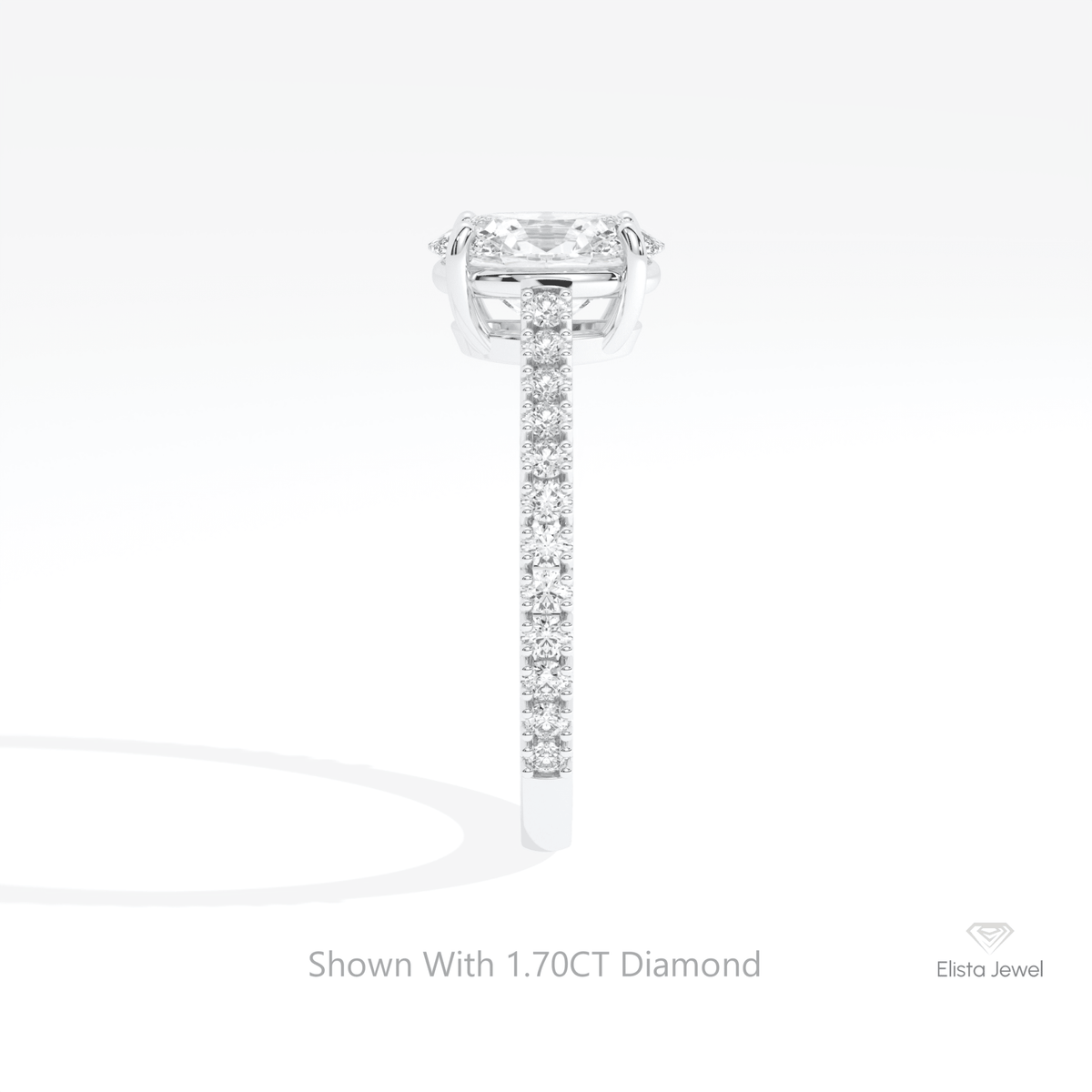 Oval Cut Accent Engagement Lab Grown Diamond Ring in 14K White Gold - Top View