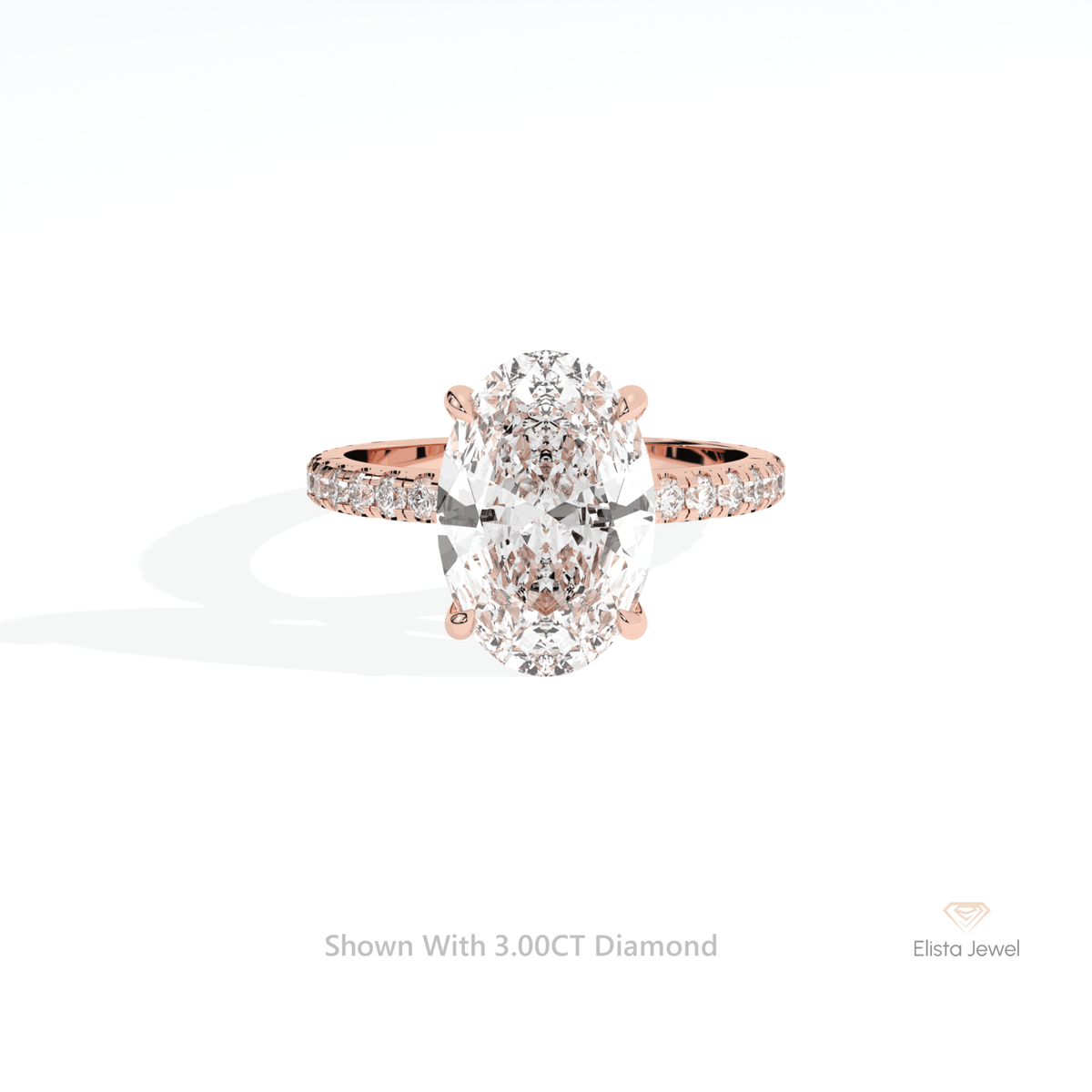Oval Cut Accent Engagement Lab Grown Diamond Ring in 18K Rose Gold - Ring on Hand View