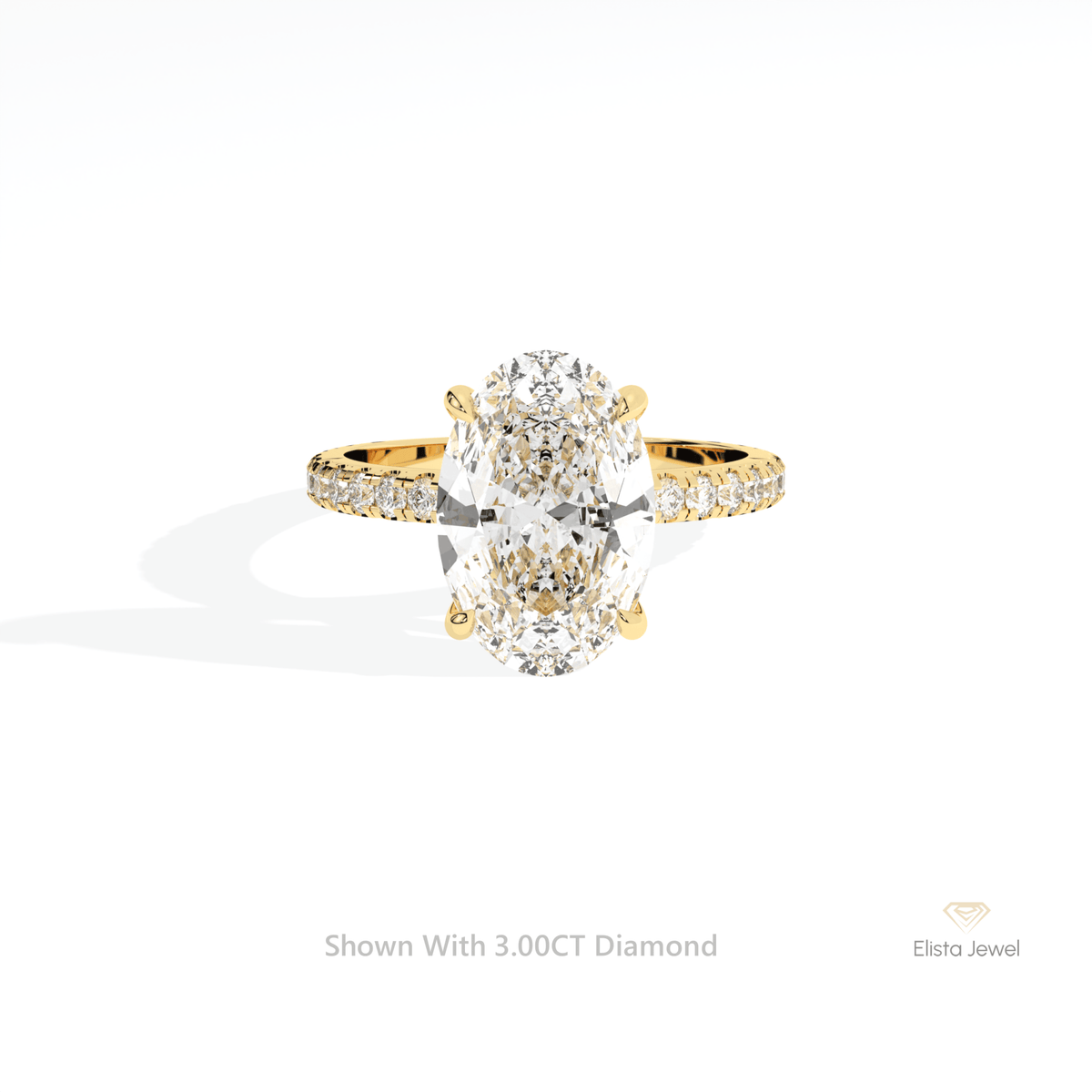 Oval Cut Accent Engagement Lab Grown Diamond Ring in 10K White Gold - Front View