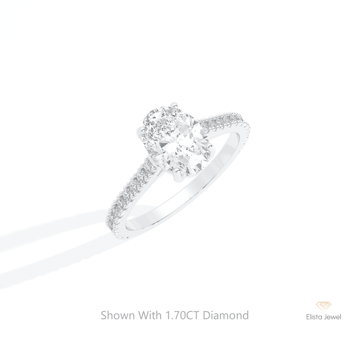 Oval Cut Accent Engagement Lab Grown Diamond Ring in 10K Yellow Gold - Side View