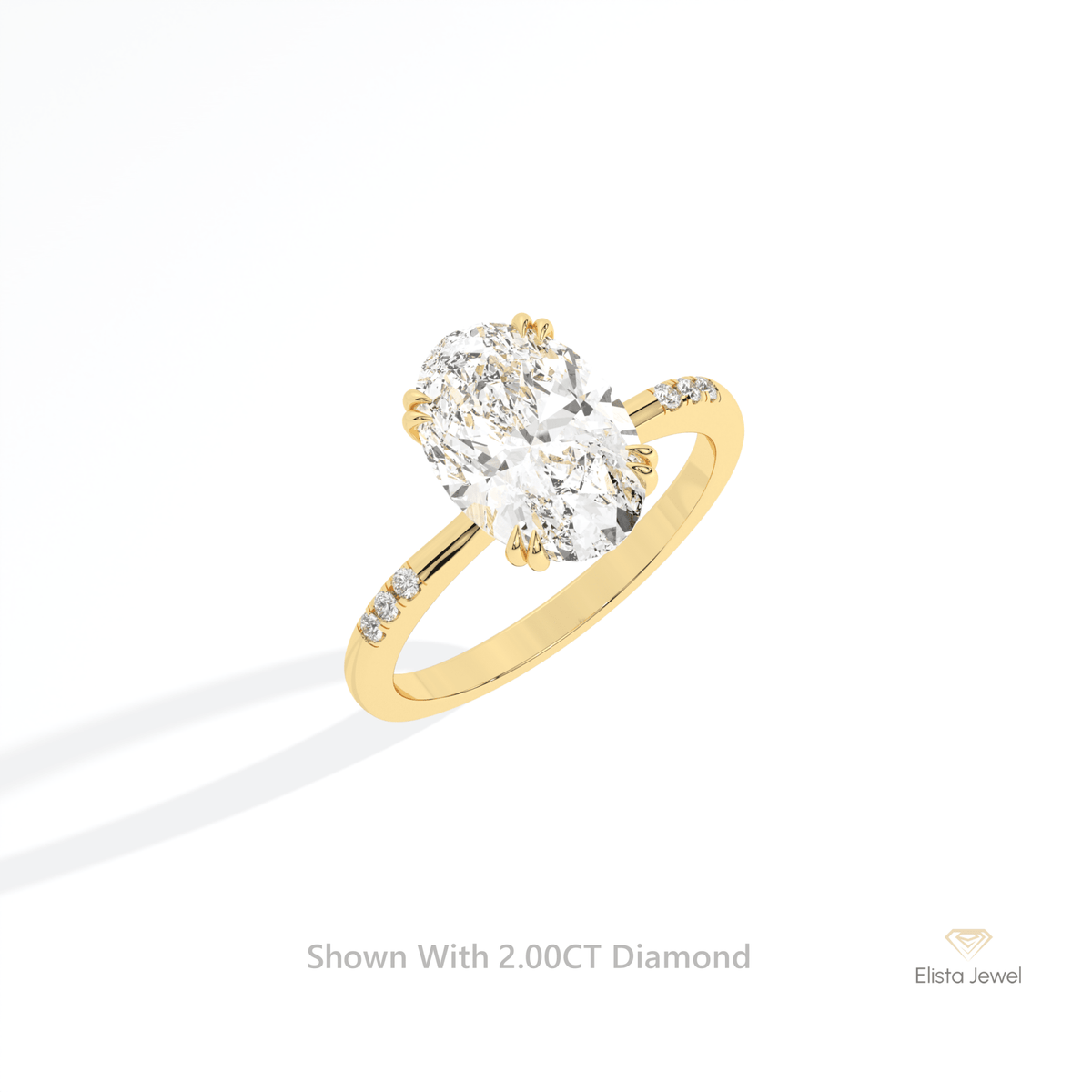 Oval Cut Accent Engagement Lab Grown Diamond Ring in 10K Yellow Gold - Side View