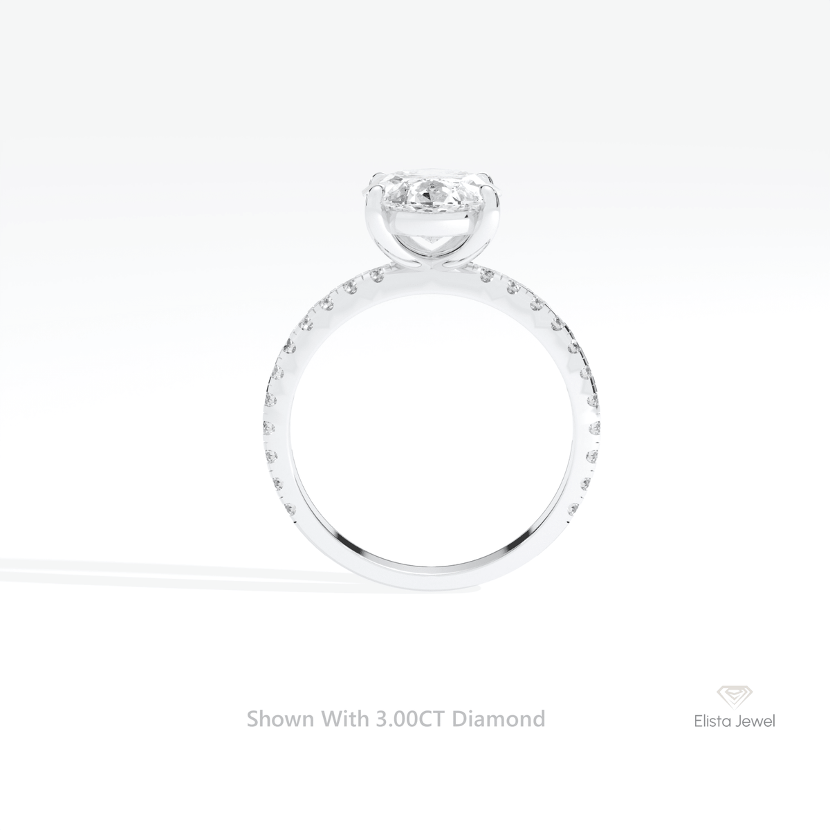 Oval Cut Accent Engagement Lab Grown Diamond Ring in 18K White Gold - Close-up View