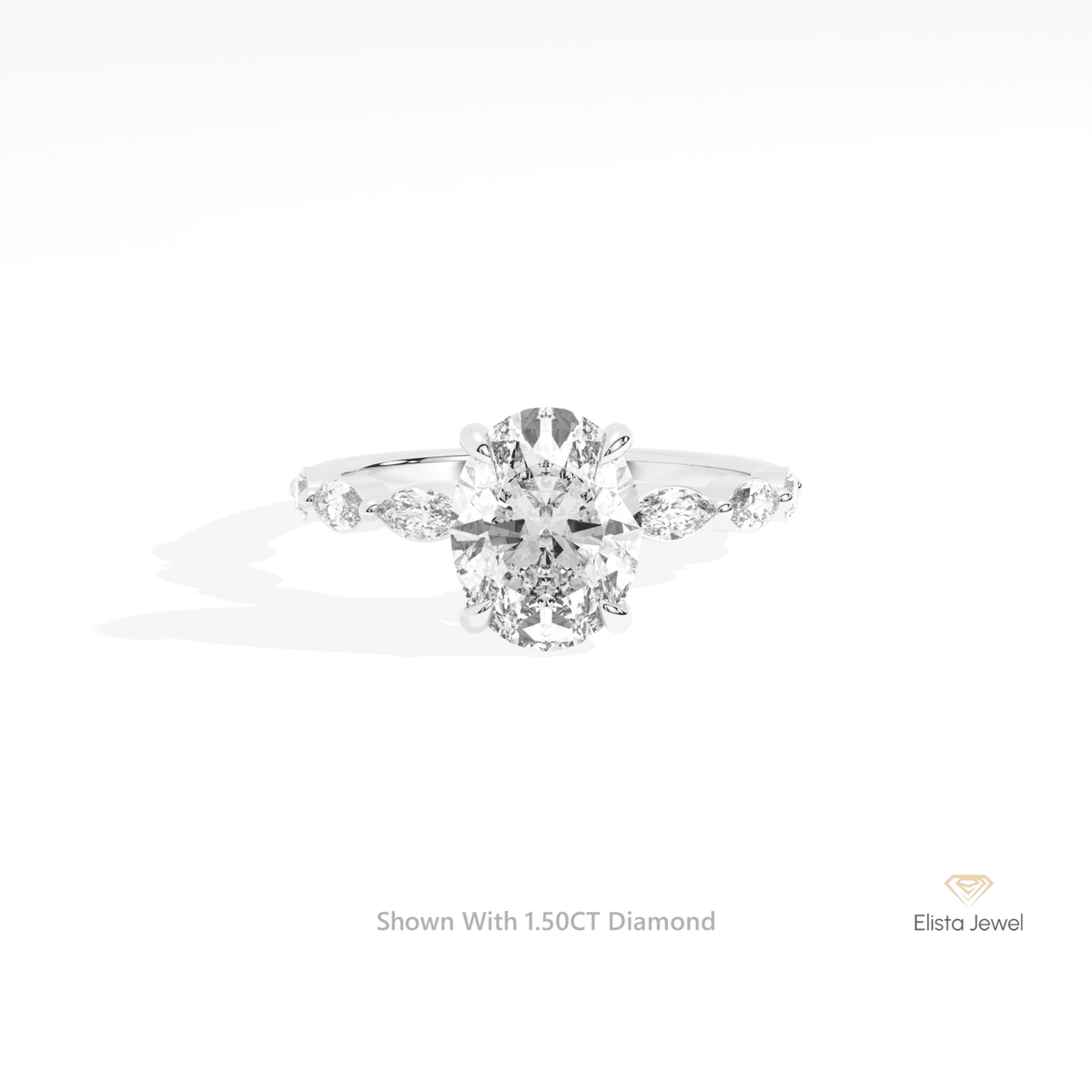 Oval Cut Accent Engagement Lab Grown Diamond Ring in 14K Yellow Gold - Detail View