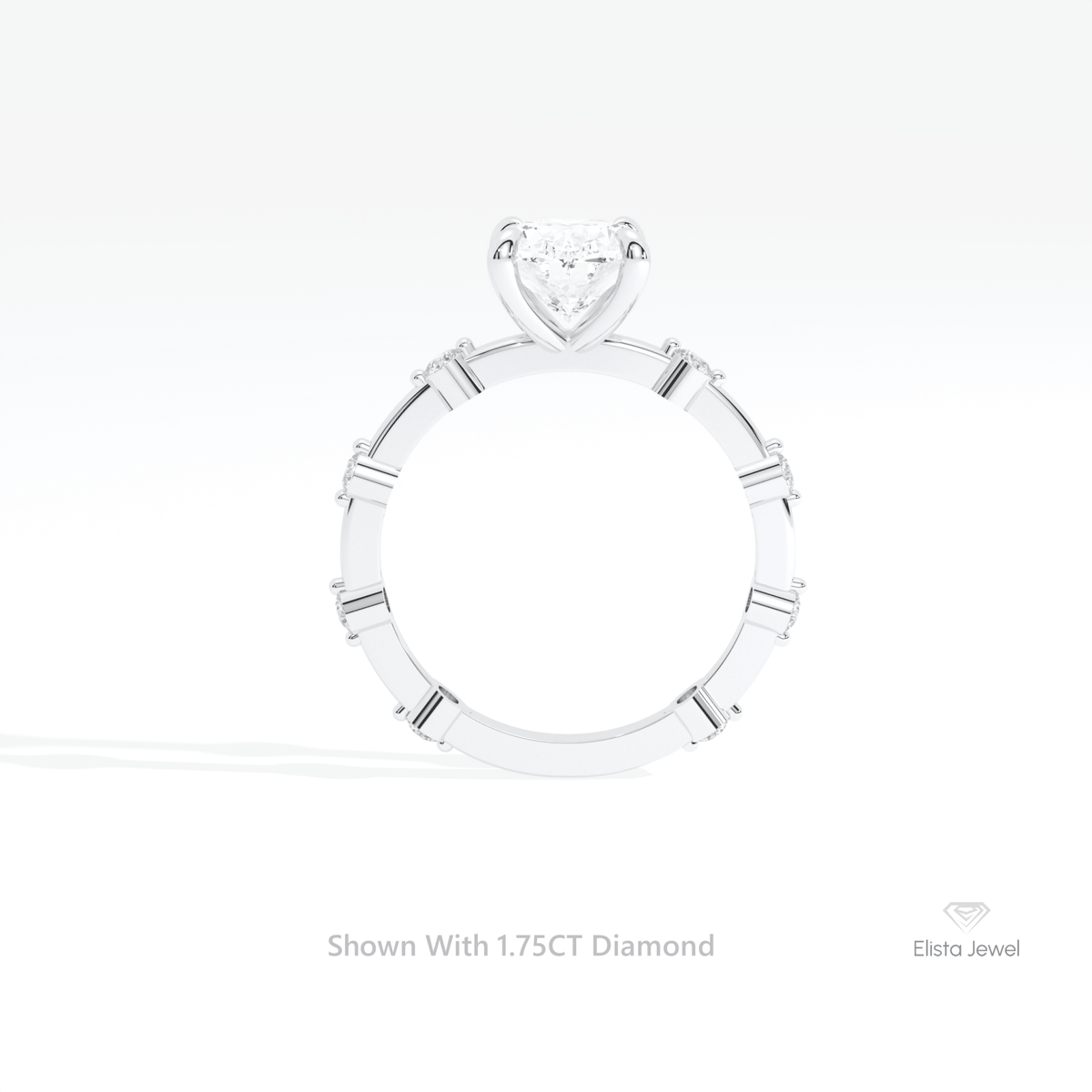 Oval Cut Accent Engagement Lab Grown Diamond Ring in 18K White Gold - Close-up View