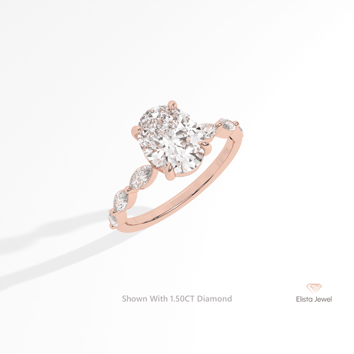 Oval Cut Accent Engagement Lab Grown Diamond Ring in Platinum - Lifestyle View