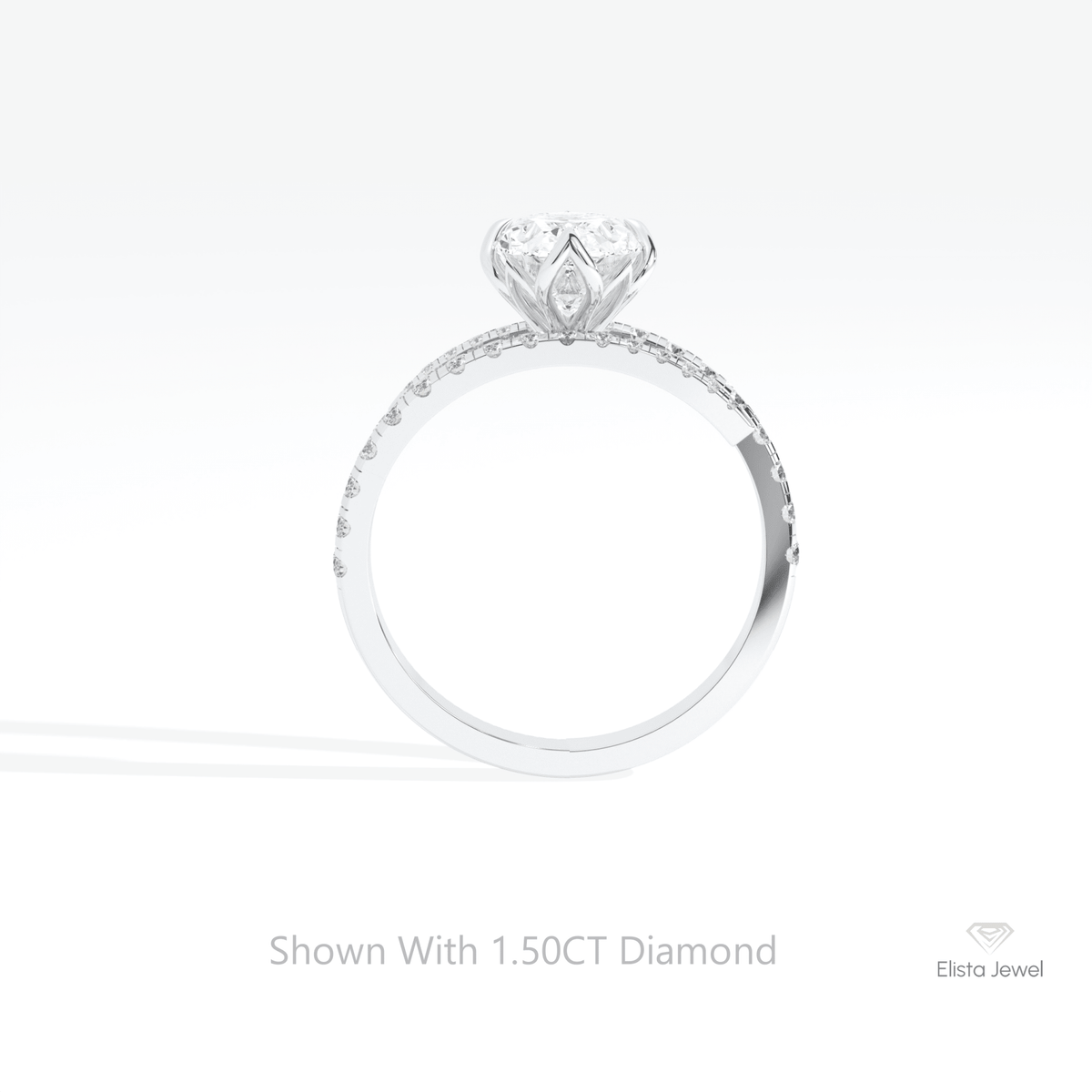 Oval Cut Accent Engagement Lab Grown Diamond Ring in 18K White Gold - Close-up View