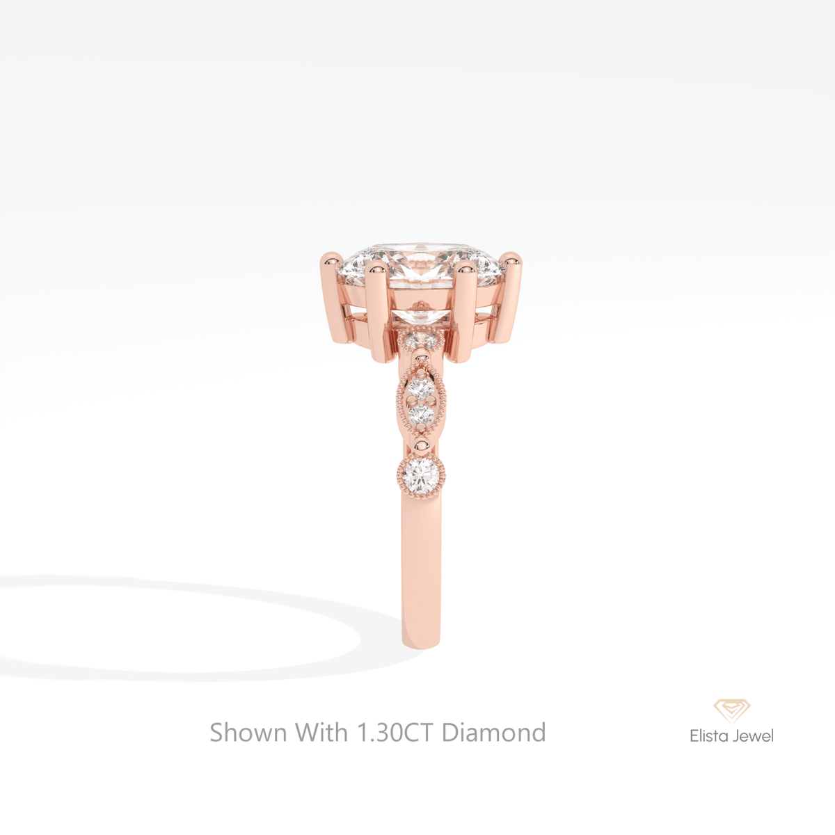 Oval Cut Accent Engagement Lab Grown Diamond Ring in 14K White Gold - Top View