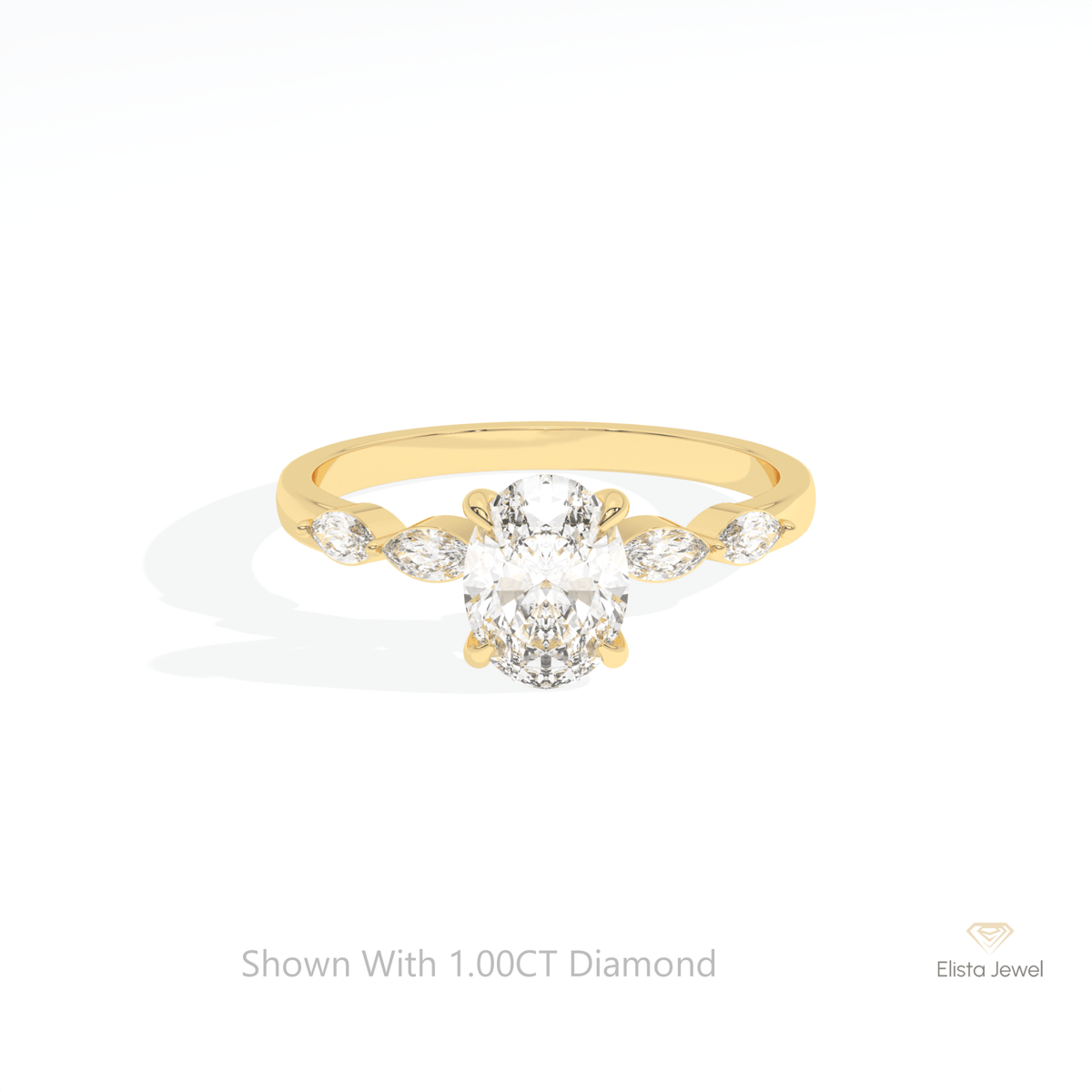Oval Cut Accent Engagement Lab Grown Diamond Ring in 18K Rose Gold - Ring on Hand View