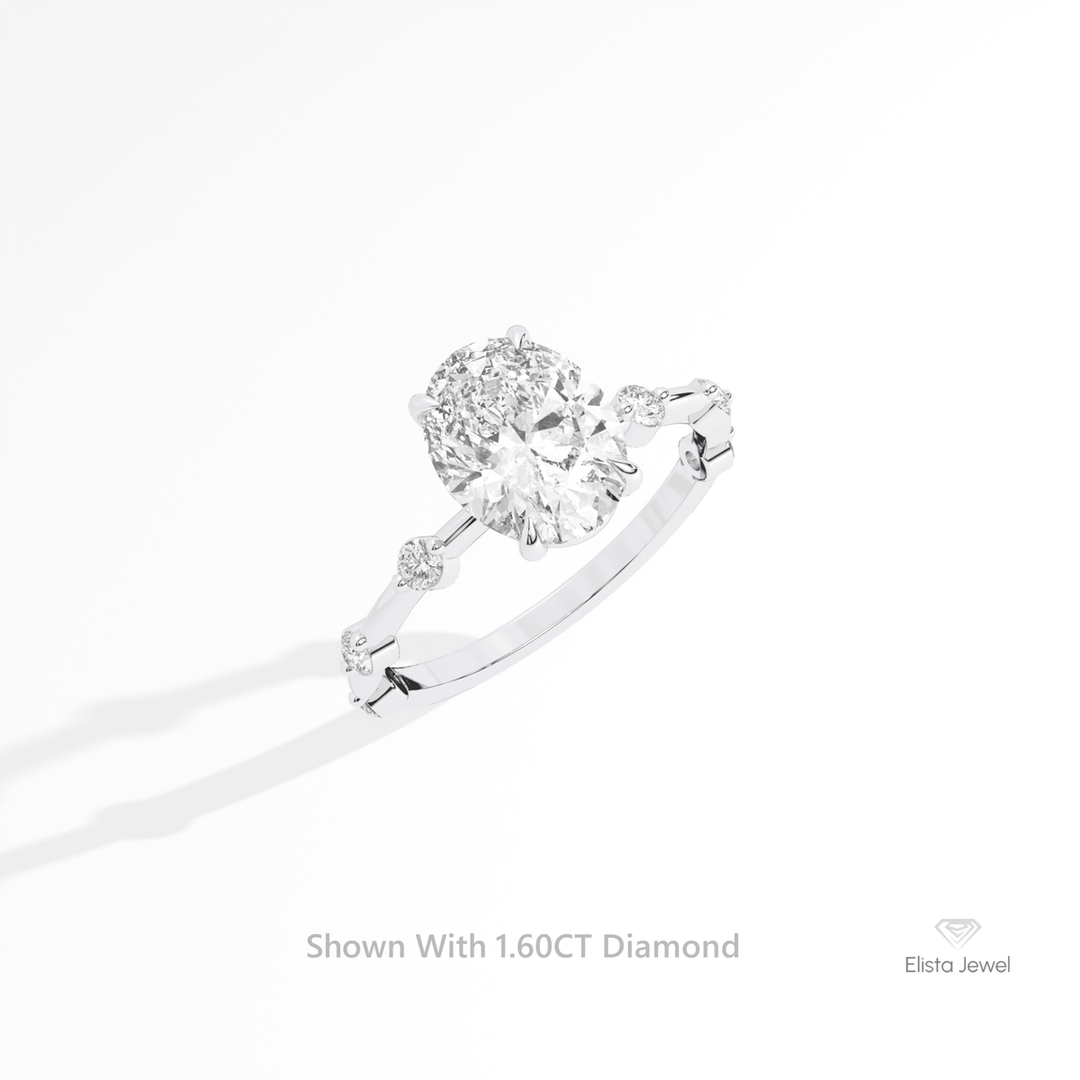 Oval Cut Accent Engagement Lab Grown Diamond Ring in 10K Yellow Gold - Side View