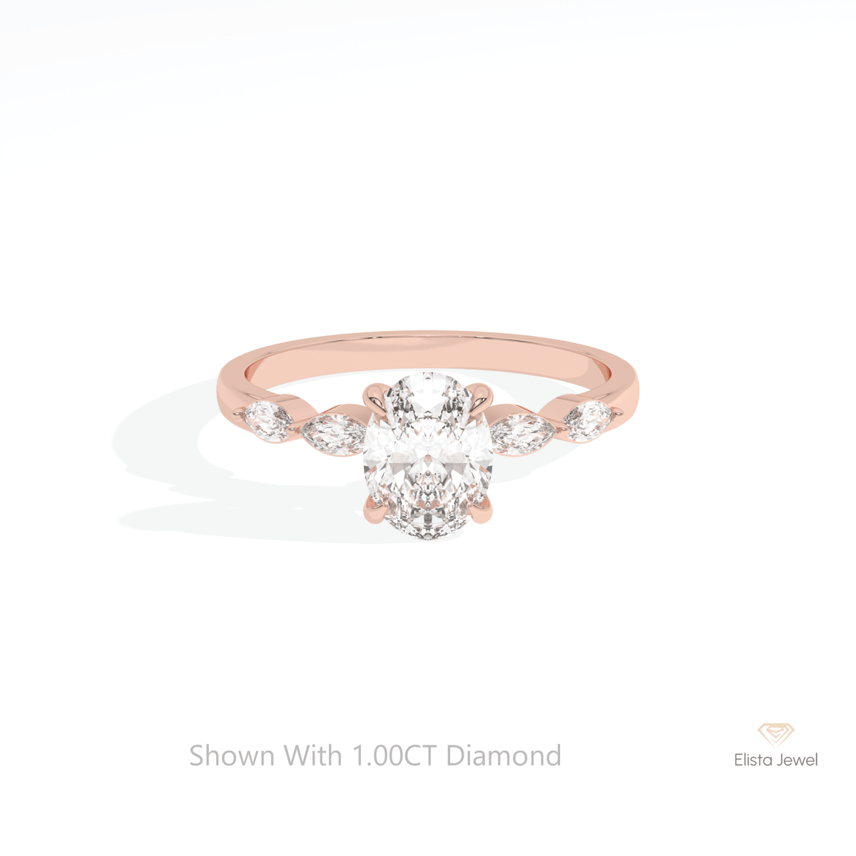 Oval Cut Accent Engagement Lab Grown Diamond Ring in 14K Yellow Gold - Detail View