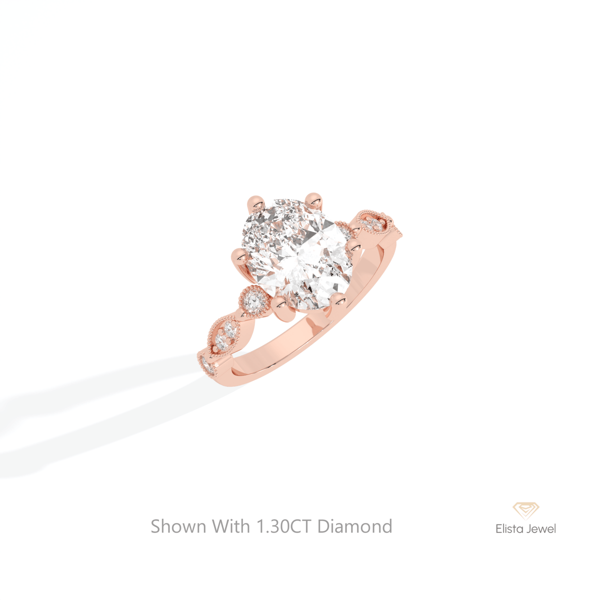 Oval Cut Accent Engagement Lab Grown Diamond Ring in 10K Yellow Gold - Side View