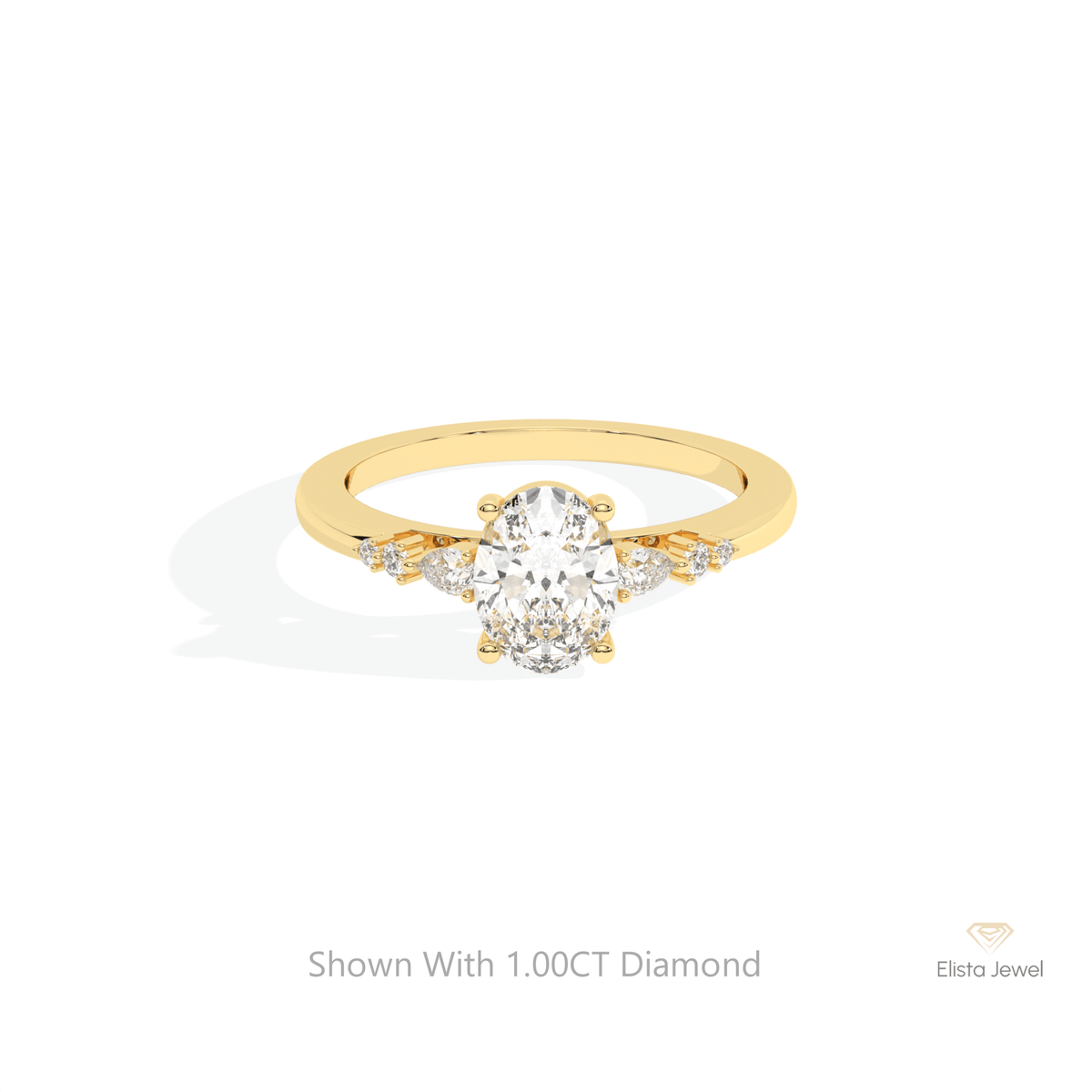 Oval Cut Accent Engagement Lab Grown Diamond Ring in 10K White Gold - Front View
