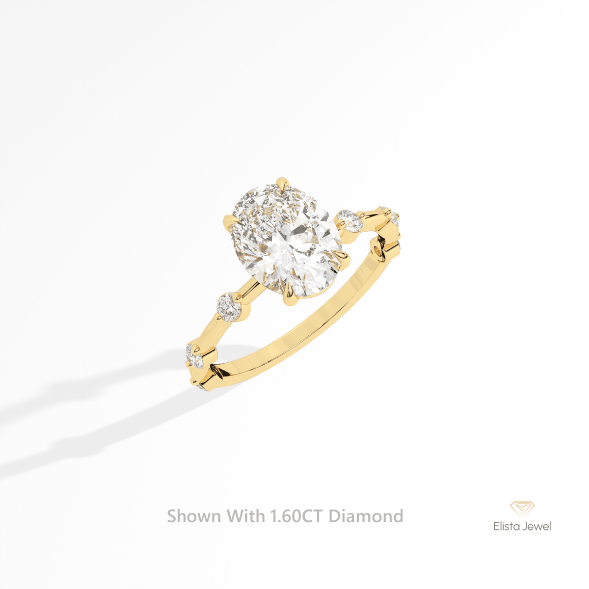 Oval Cut Accent Engagement Lab Grown Diamond Ring in 14K Rose Gold - Profile View