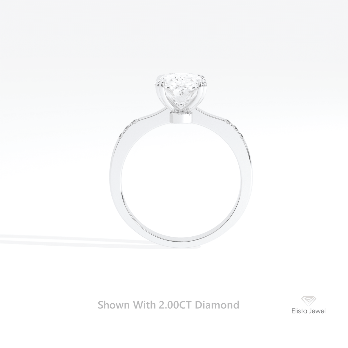 Oval Cut Accent Engagement Lab Grown Diamond Ring in 18K White Gold - Close-up View