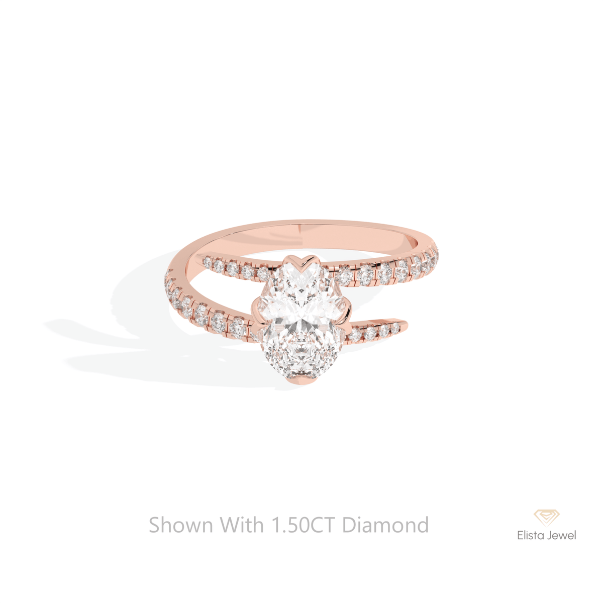 Oval Cut Accent Engagement Lab Grown Diamond Ring in 18K Rose Gold - Ring on Hand View