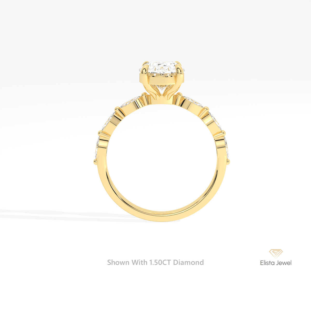 Oval Cut Accent Engagement Lab Grown Diamond Ring in 10K Rose Gold - Angled View