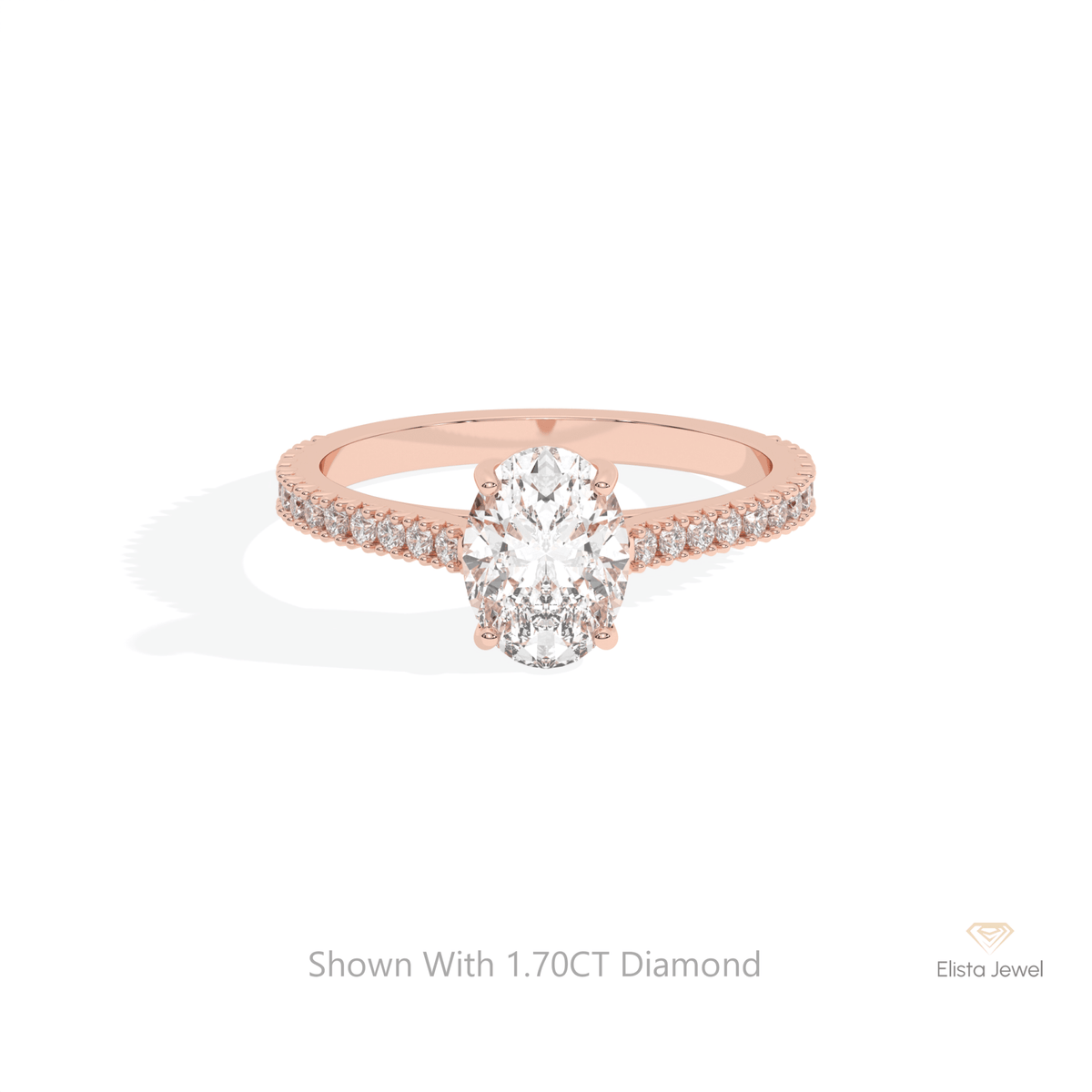 Oval Cut Accent Engagement Lab Grown Diamond Ring in 18K Rose Gold - Ring on Hand View