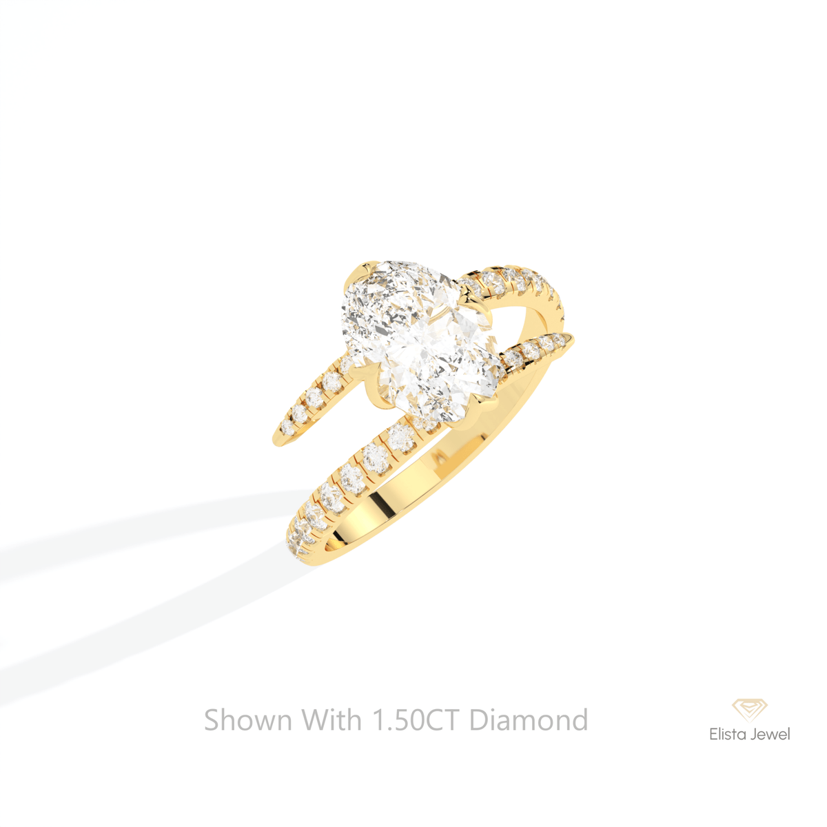 Oval Cut Accent Engagement Lab Grown Diamond Ring in 10K Yellow Gold - Side View