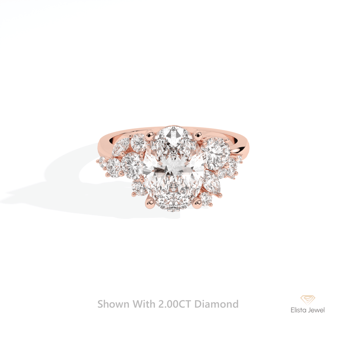 Oval Cut Accent Engagement Lab Grown Diamond Ring in 18K White Gold - Ring on Hand View