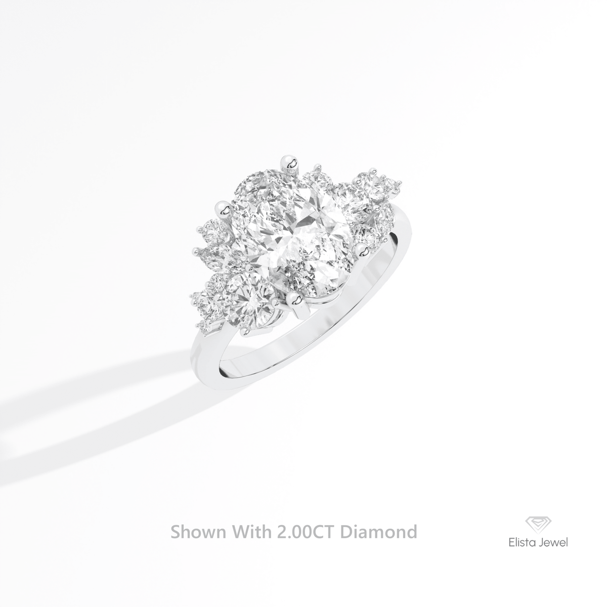 Oval Cut Accent Engagement Lab Grown Diamond Ring in 14K White Gold - Profile View