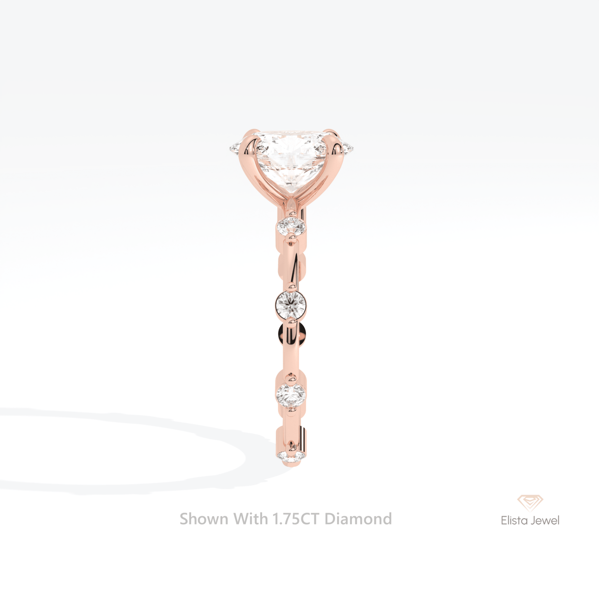Oval Cut Accent Engagement Lab Grown Diamond Ring in 14K White Gold - Top View