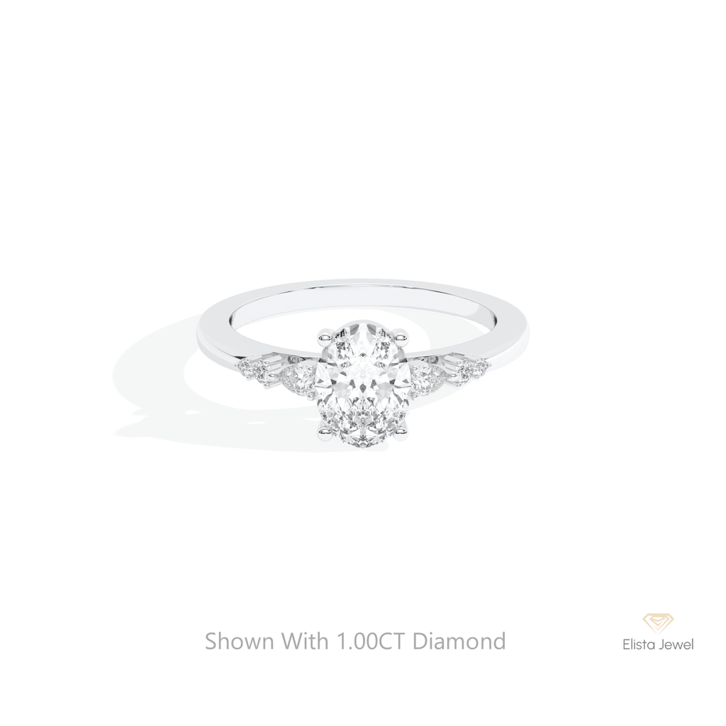 Oval Cut Accent Engagement Lab Grown Diamond Ring in 14K Yellow Gold - Detail View