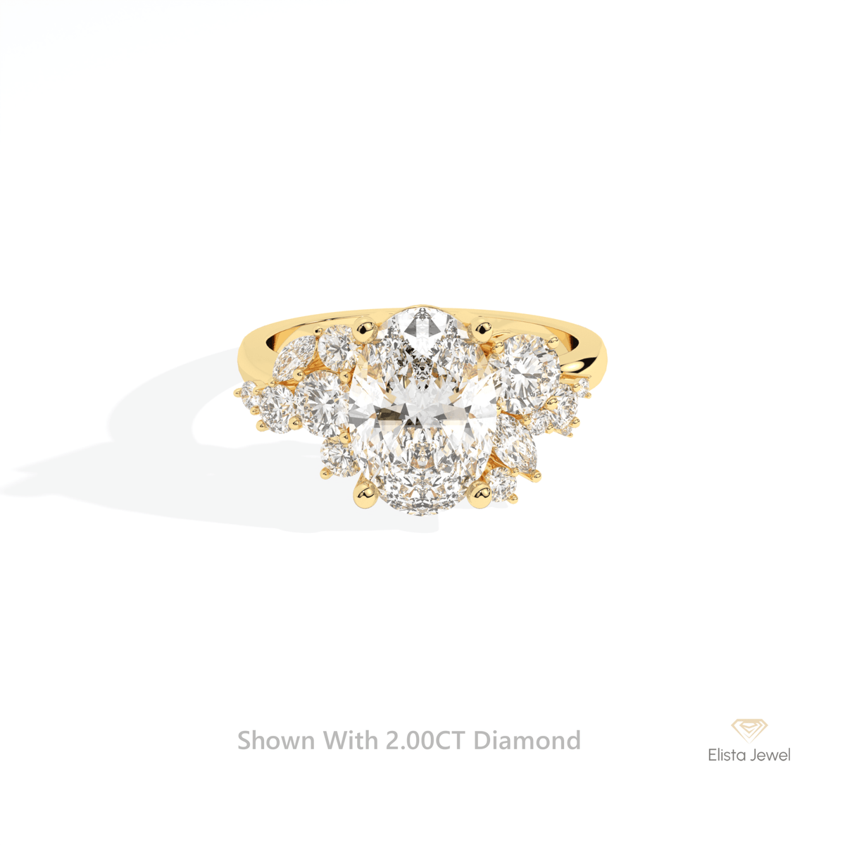 Oval Cut Accent Engagement Lab Grown Diamond Ring in 10K Rose Gold - Front View