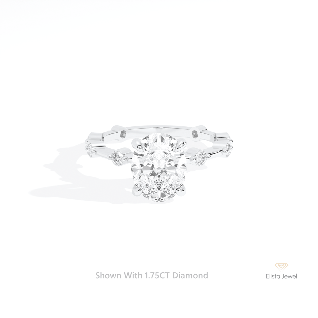 Oval Cut Accent Engagement Lab Grown Diamond Ring in 14K Yellow Gold - Detail View