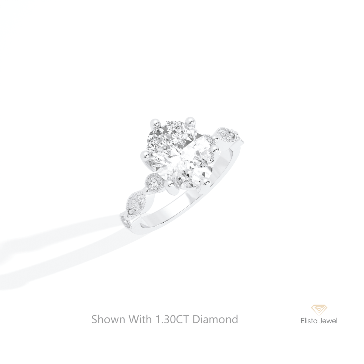 Oval Cut Accent Engagement Lab Grown Diamond Ring in 14K Rose Gold - Profile View
