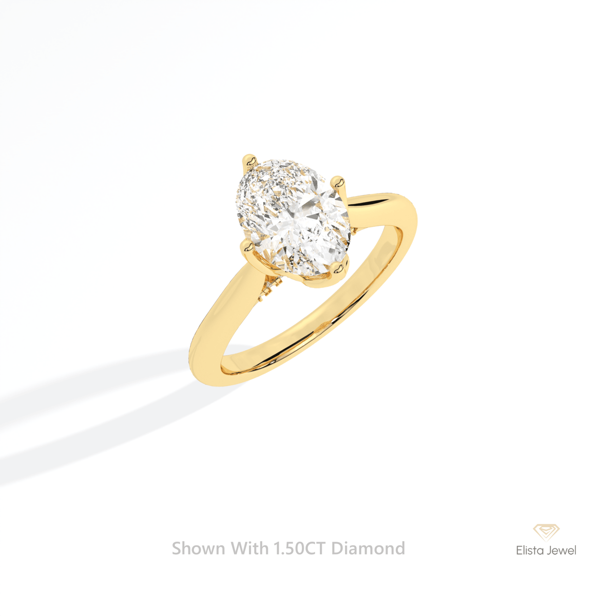 Oval Cut Accent Engagement Lab Grown Diamond Ring in 10K Yellow Gold - Side View
