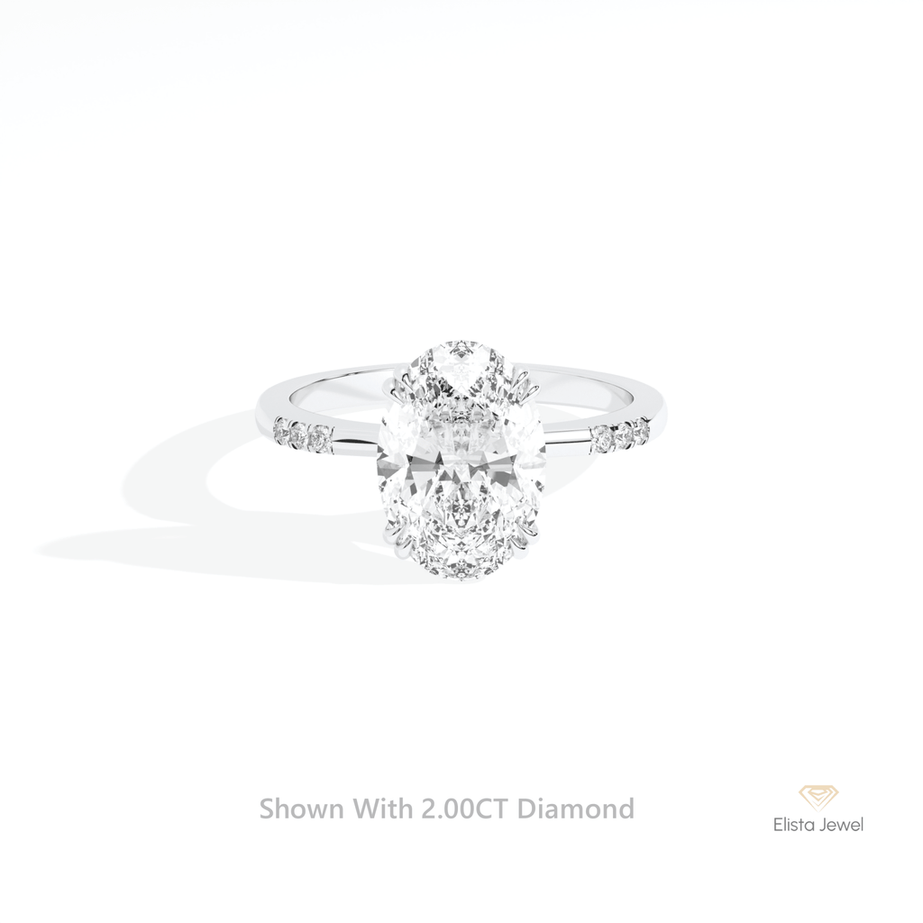 Oval Cut Accent Engagement Lab Grown Diamond Ring in 14K Yellow Gold - Detail View