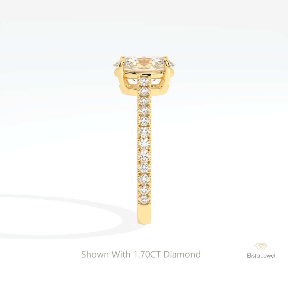 Oval Cut Accent Engagement Lab Grown Diamond Ring in 18K Yellow Gold - Perspective View