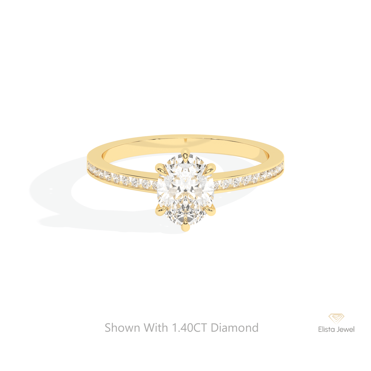 Oval Cut Accent Engagement Lab Grown Diamond Ring in 14K Yellow Gold - Detail View