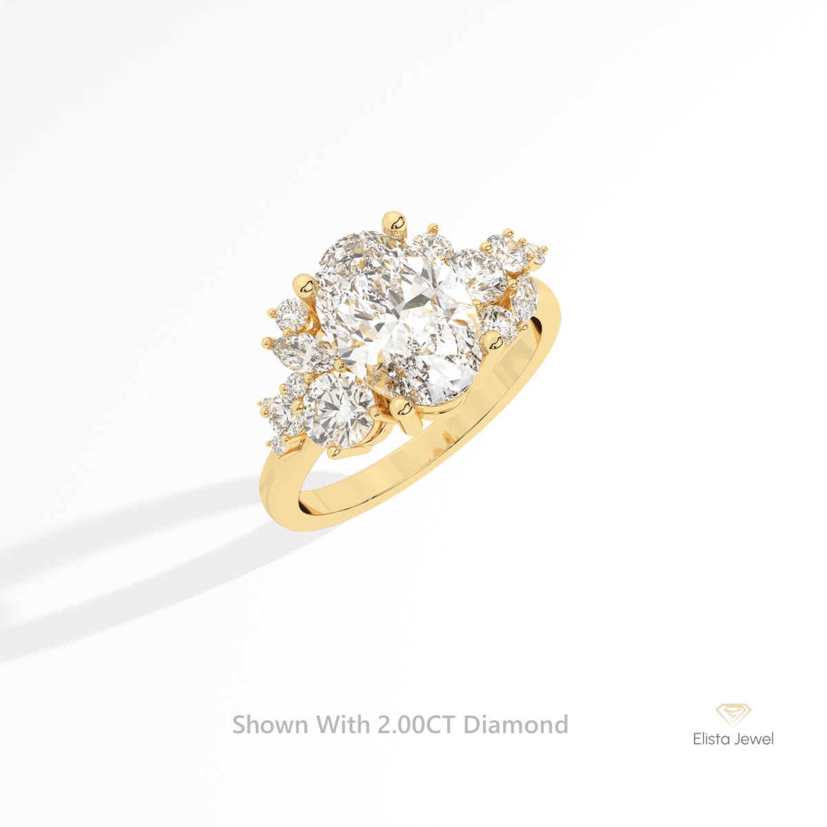 Oval Cut Accent Engagement Lab Grown Diamond Ring in 10K Yellow Gold - Side View