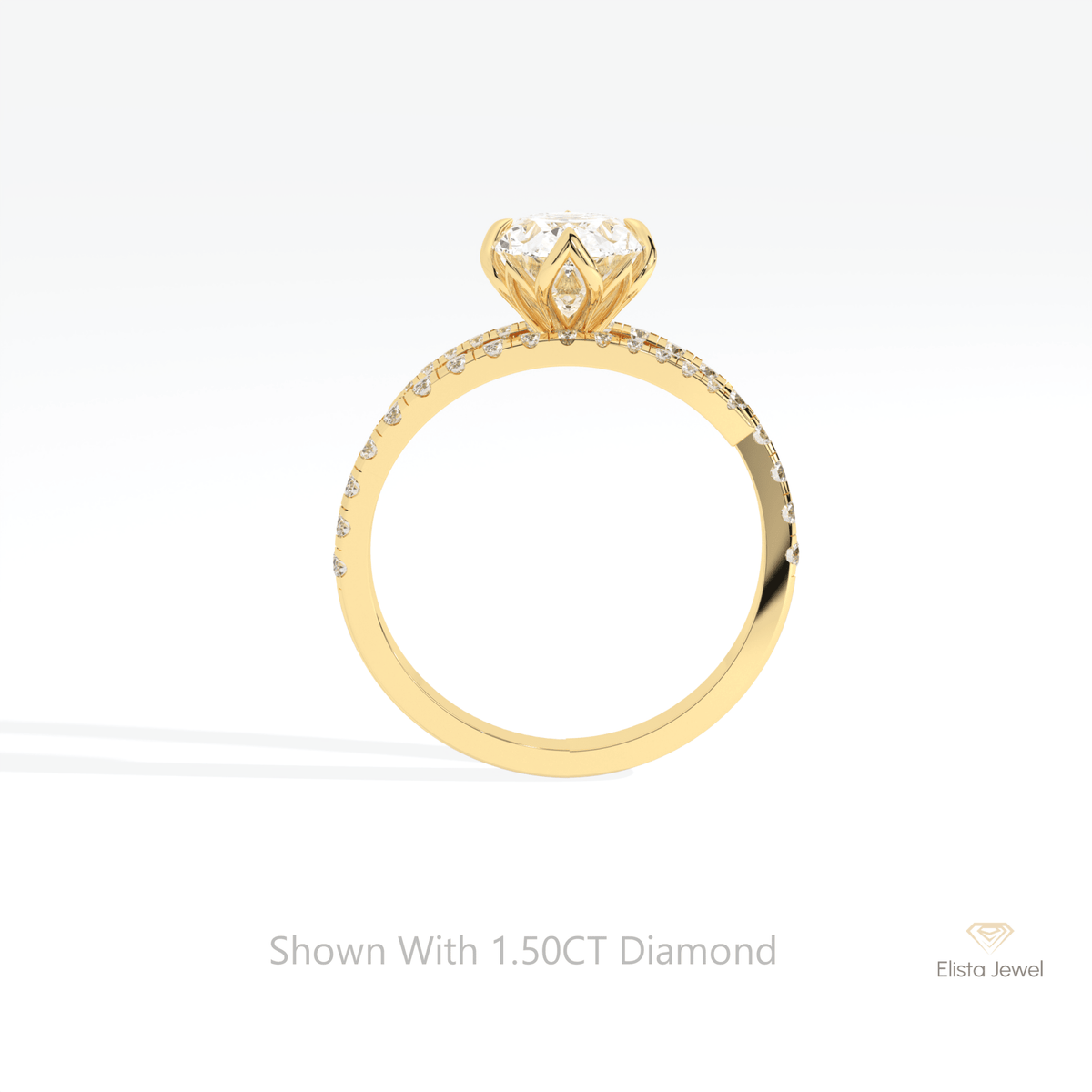 Oval Cut Accent Engagement Lab Grown Diamond Ring in 10K Rose Gold - Angled View