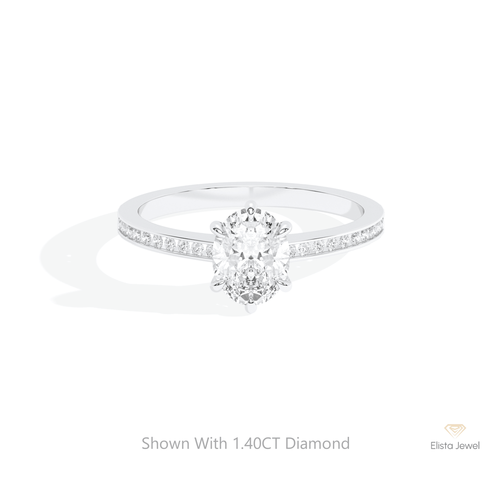 Oval Cut Accent Engagement Lab Grown Diamond Ring in 10K White Gold - Front View
