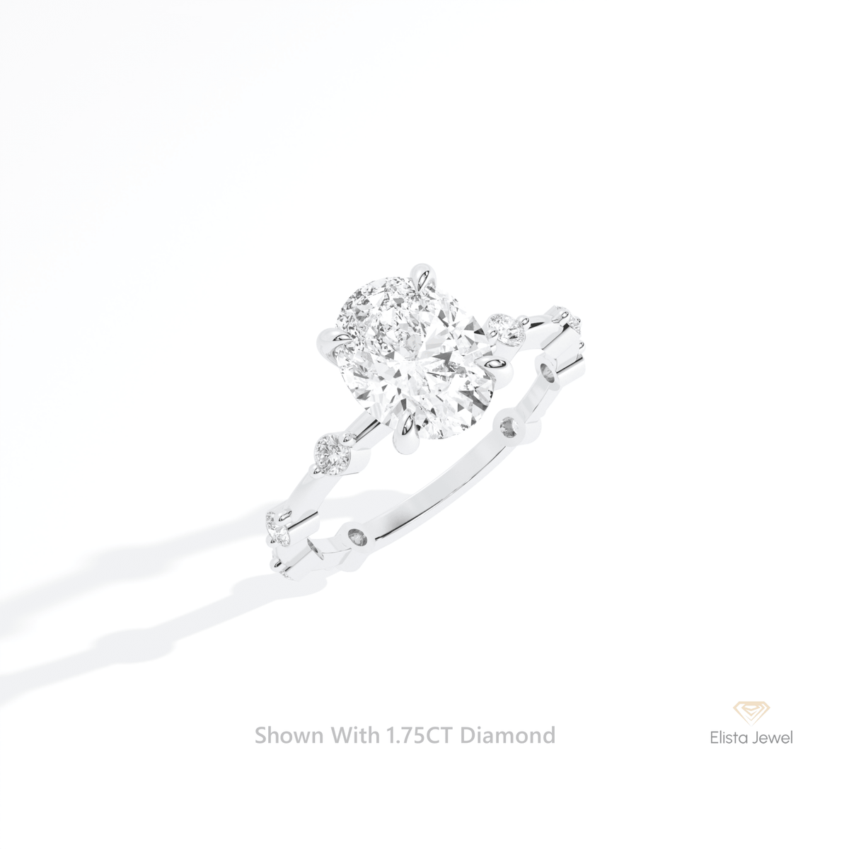 Oval Cut Accent Engagement Lab Grown Diamond Ring in 14K Rose Gold - Profile View