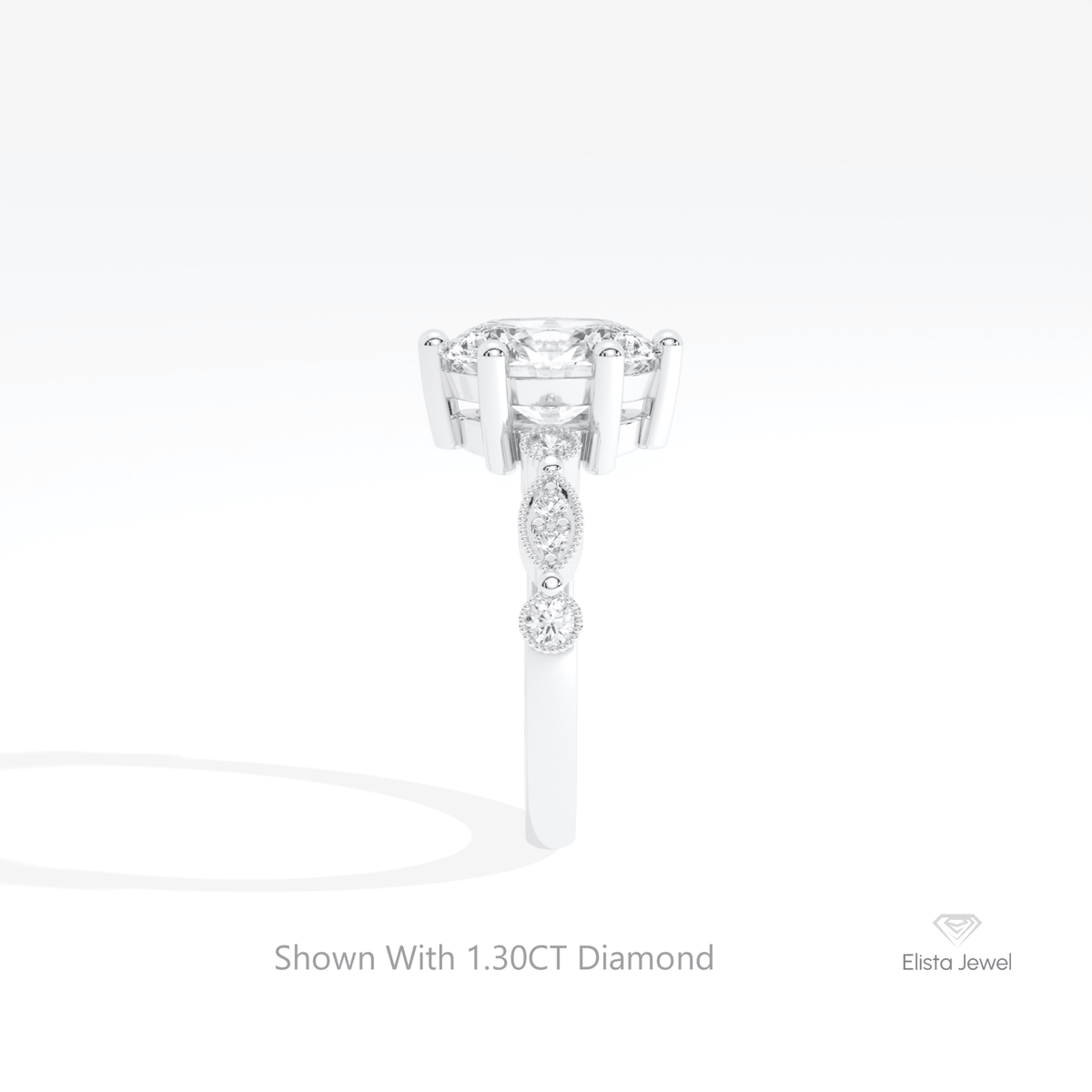 Oval Cut Accent Engagement Lab Grown Diamond Ring in 18K Yellow Gold - Perspective View