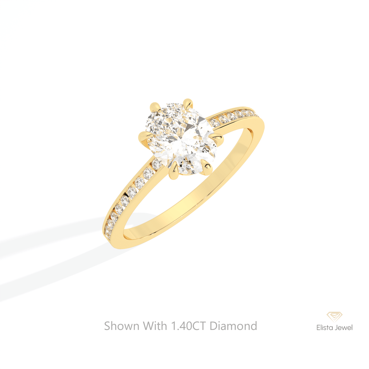 Oval Cut Accent Engagement Lab Grown Diamond Ring in 14K Rose Gold - Profile View